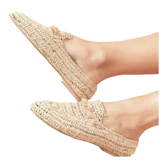 NEW Moroccan Raffia MIAMI LOAFERS SHOES Women's 40, 9 Natural Slip On Moccasin - Picture 3 of 11